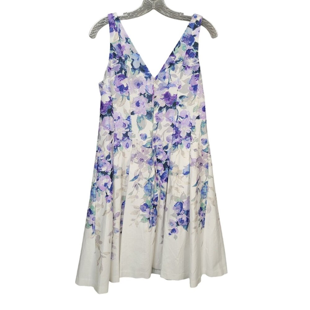 LRL Ralph Lauren Size 10 Dress Floral Fit Flare Pleated Full Skirt Purple Blue - Picture 3 of 11